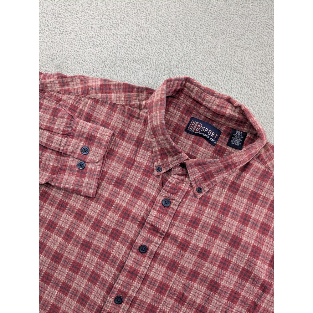 Harbor Bay HB Sport Mens 3XLT Red Plaid Cotton Long Sleeve Button Down Shirt